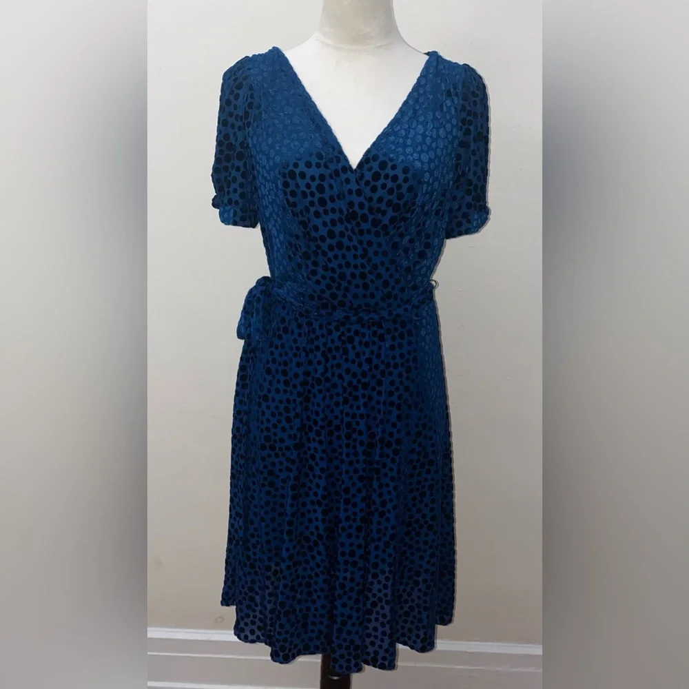 DKNY Navy Polka Dot Midi Dress - Picture 1 of 9